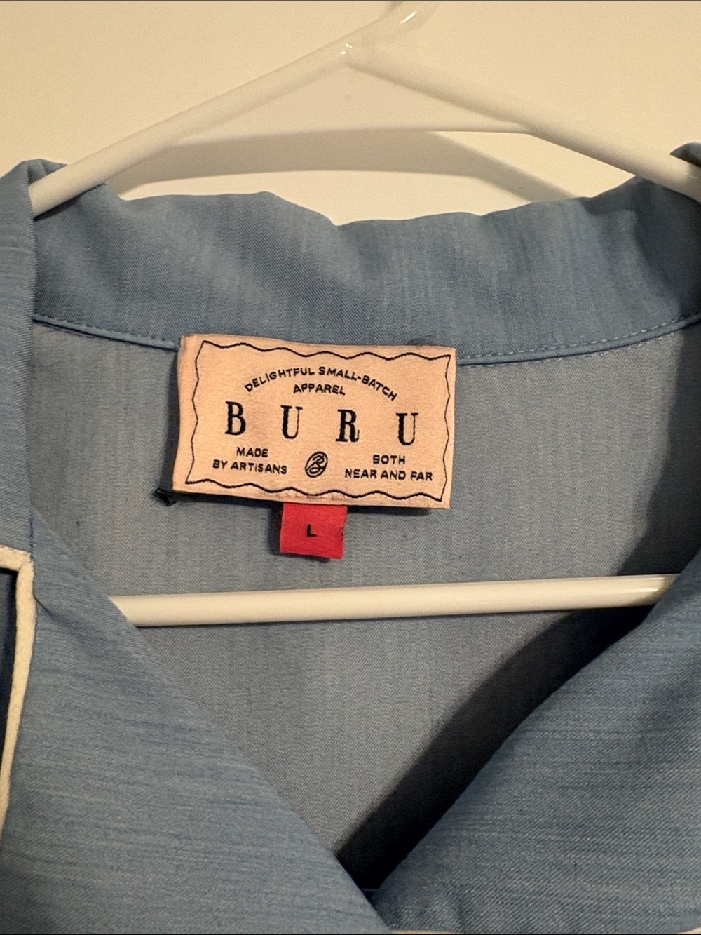 BURU brand L blue button up shirt